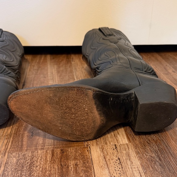 Lucchese Black Leather Cowboy Boots EUC - Picture 9 of 12